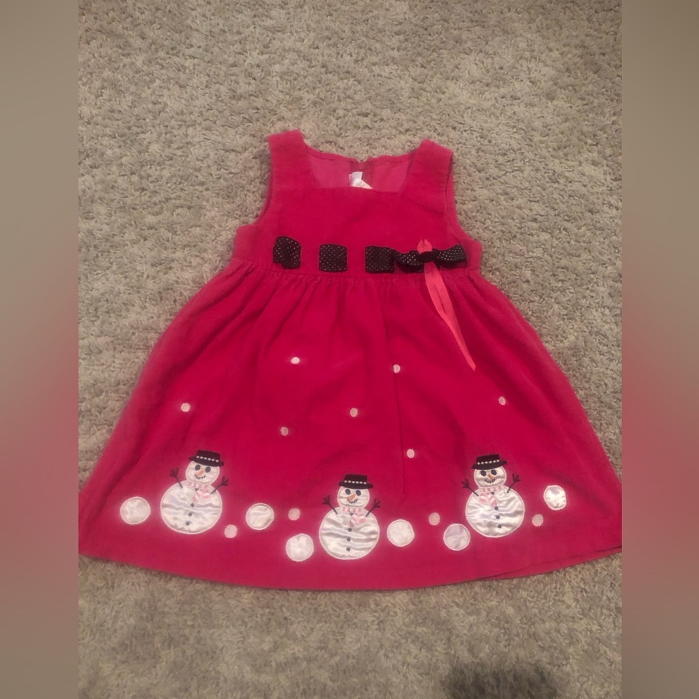 Pink dress with snowmen and snowballs, size 4T